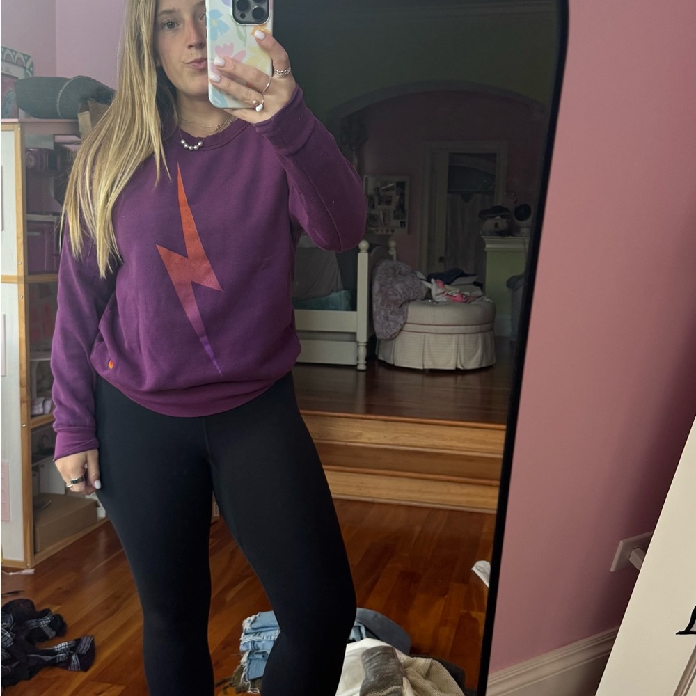 Aviator Nation Purple Crewneck with Orange Lightning Bolt